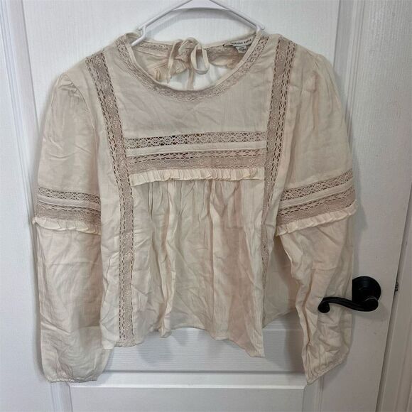 American Eagle‎ Women's Ivory High-Neck Babydoll Casual Blouse Size Small NWT - Picture 3 of 10